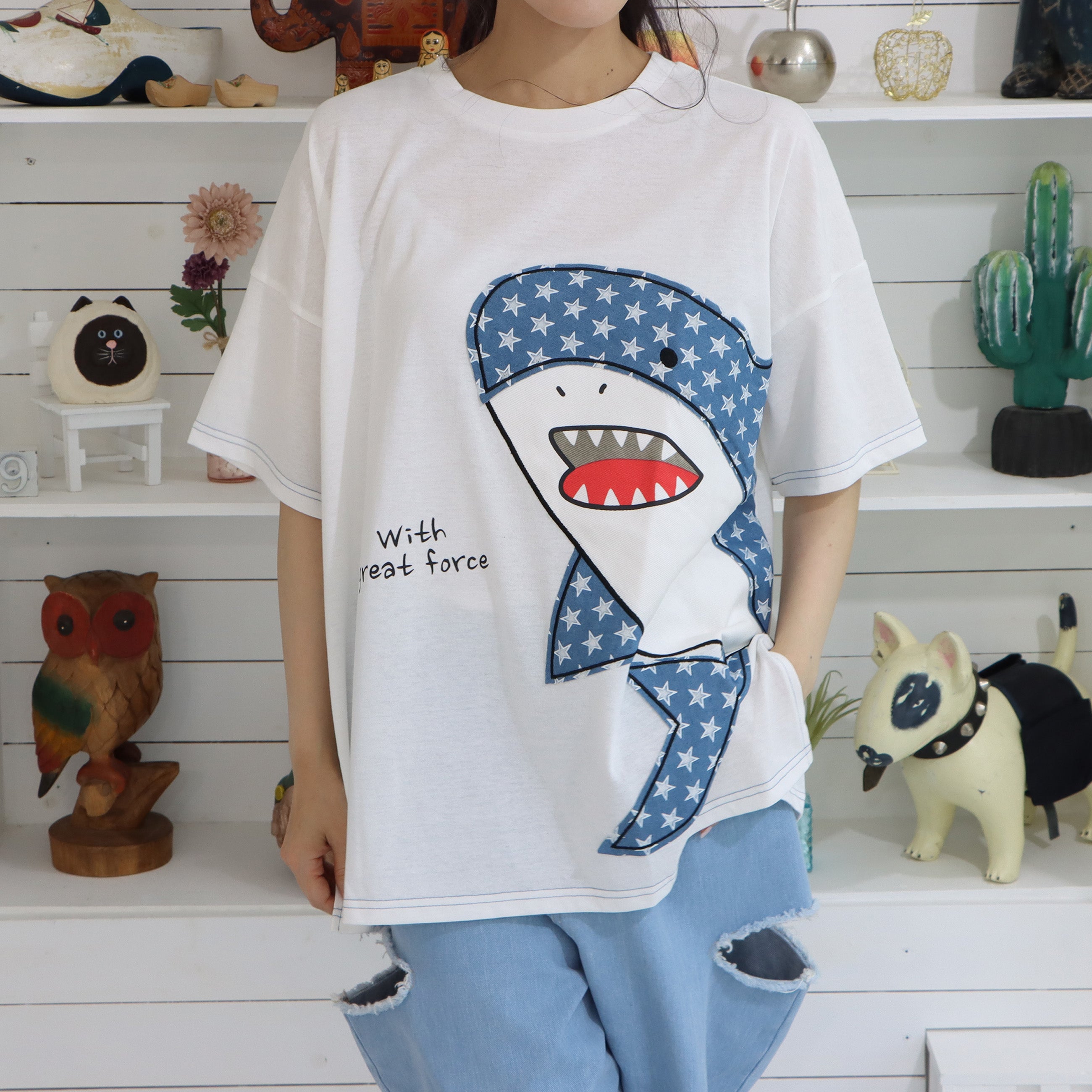 NO.323579 サメデニムスター 刺繍 Tシャツ – Infield fashion